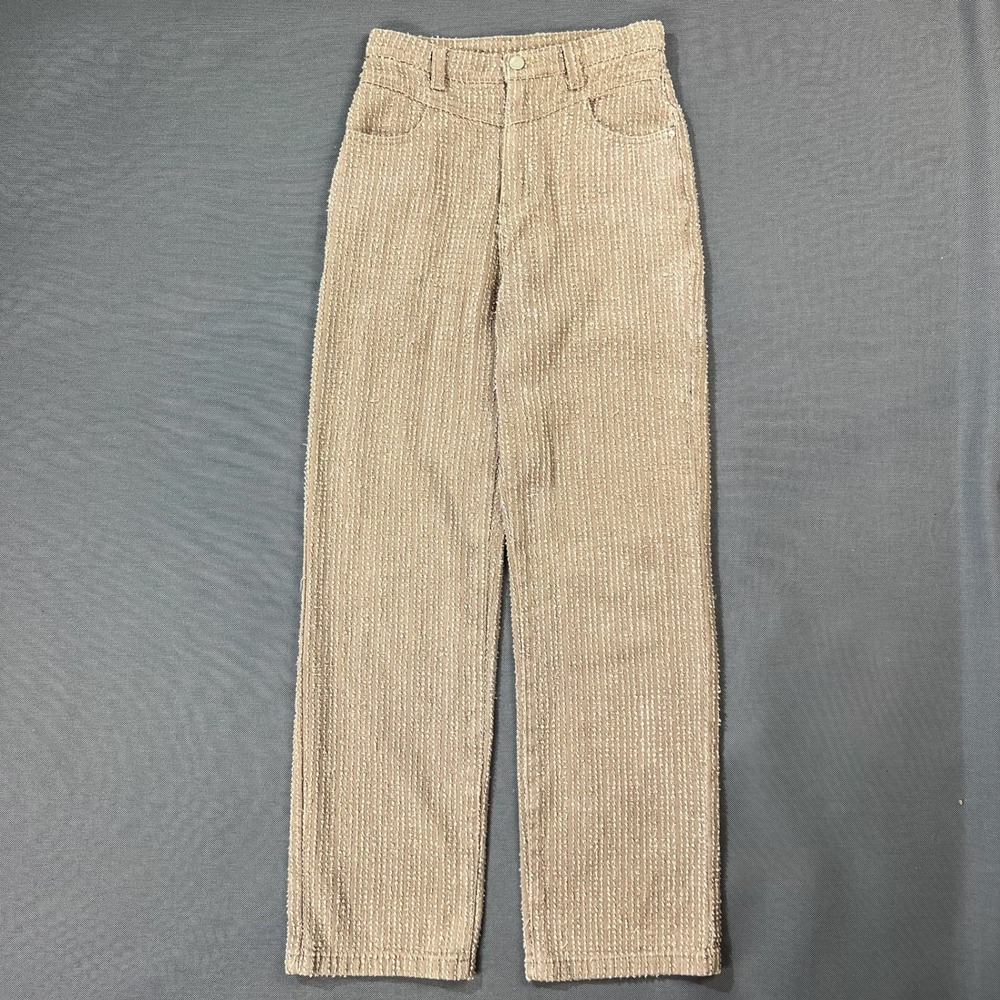 Princess Polly Tan Textured Straight Leg Pants High Waisted Cotton Trousers US 2